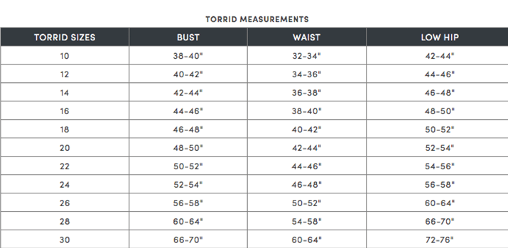 Torrid S Conversion Chart 44b Bra Size